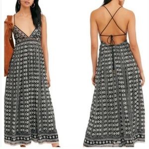 NWT Free People Embroidered Mirror Maxi Dress- BLACK- MEDIUM
